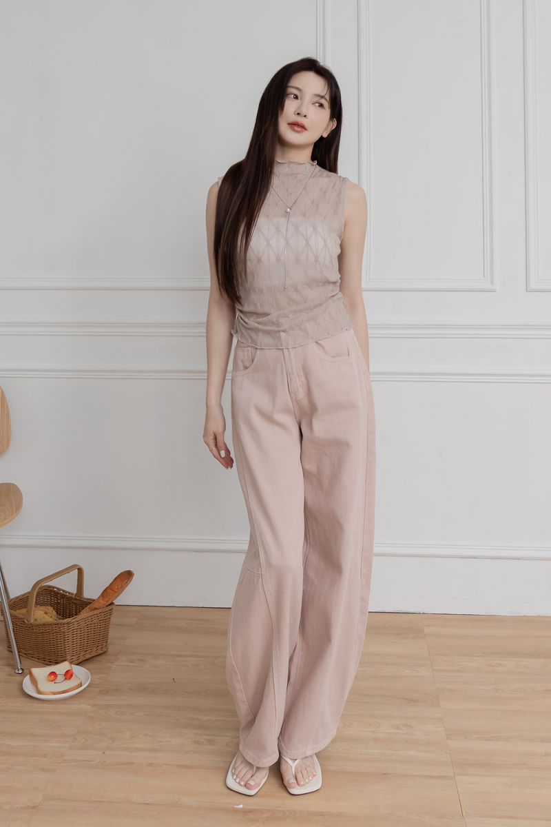 造型剪裁高腰牛仔寬褲