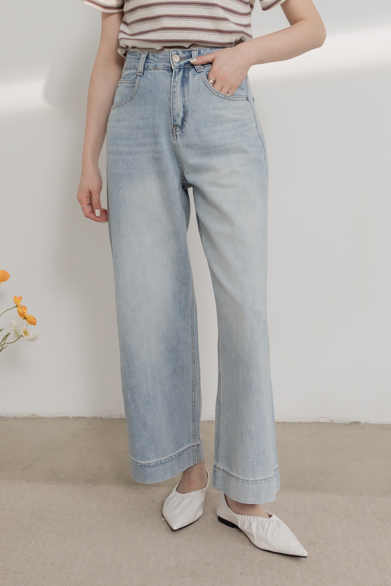 百搭水洗高腰牛仔寬褲