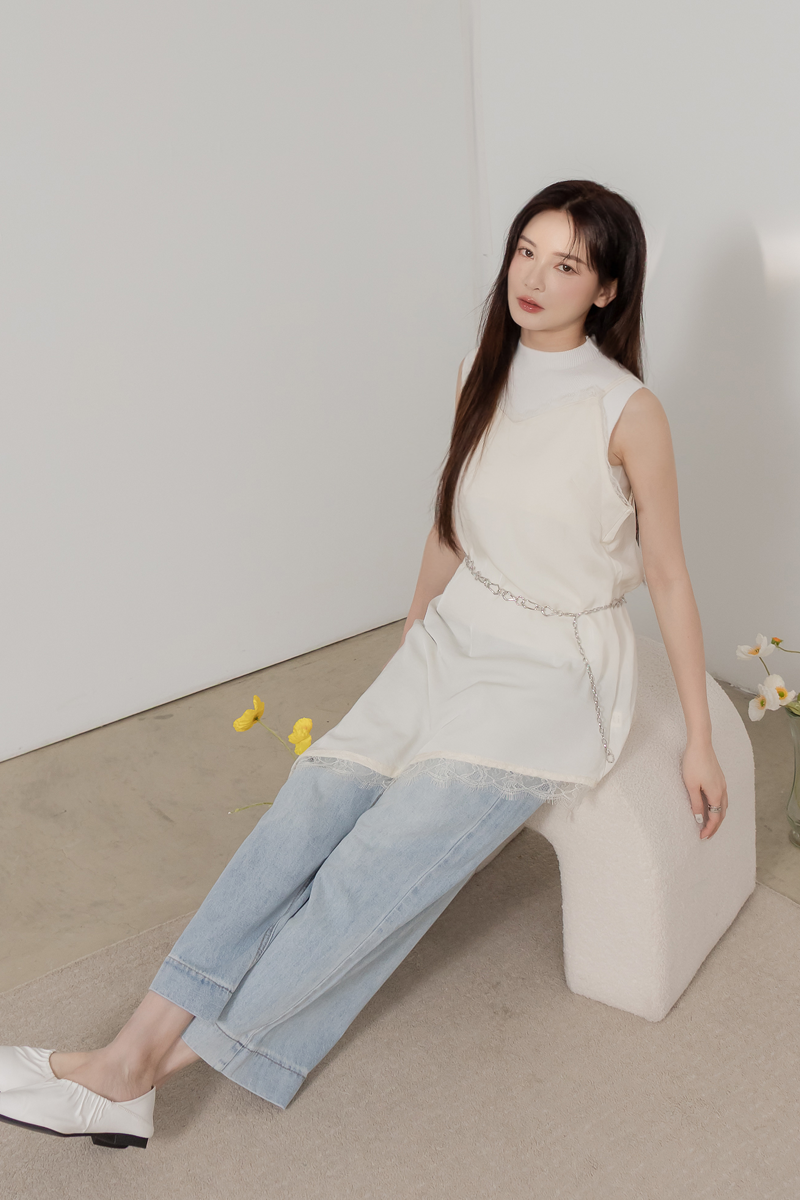 百搭水洗高腰牛仔寬褲