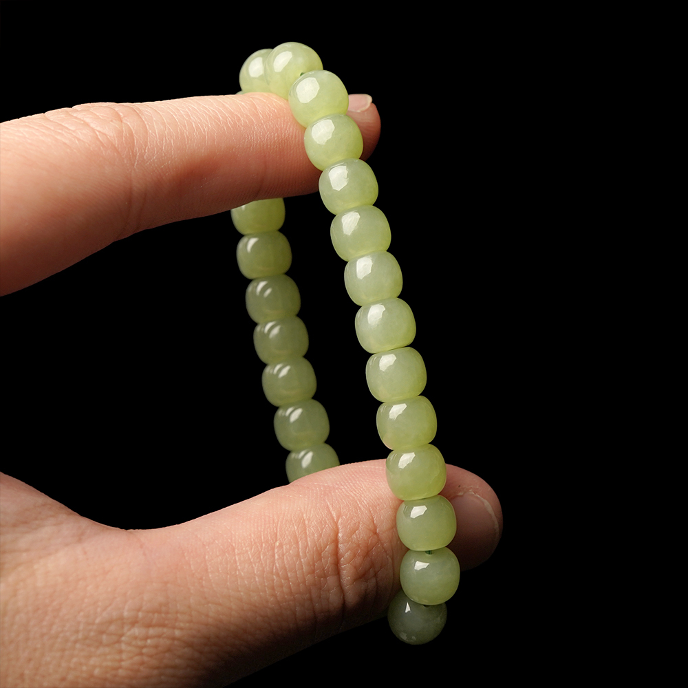 Hetian Jade Green-Yellow 21.2g Apple Bead Bracelet