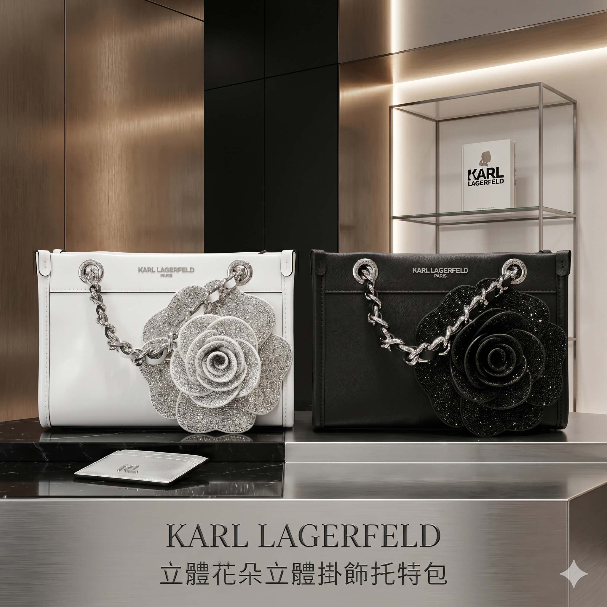 【預購】H042920 KARL LAGERFELD 立體花朵立體掛飾托特包