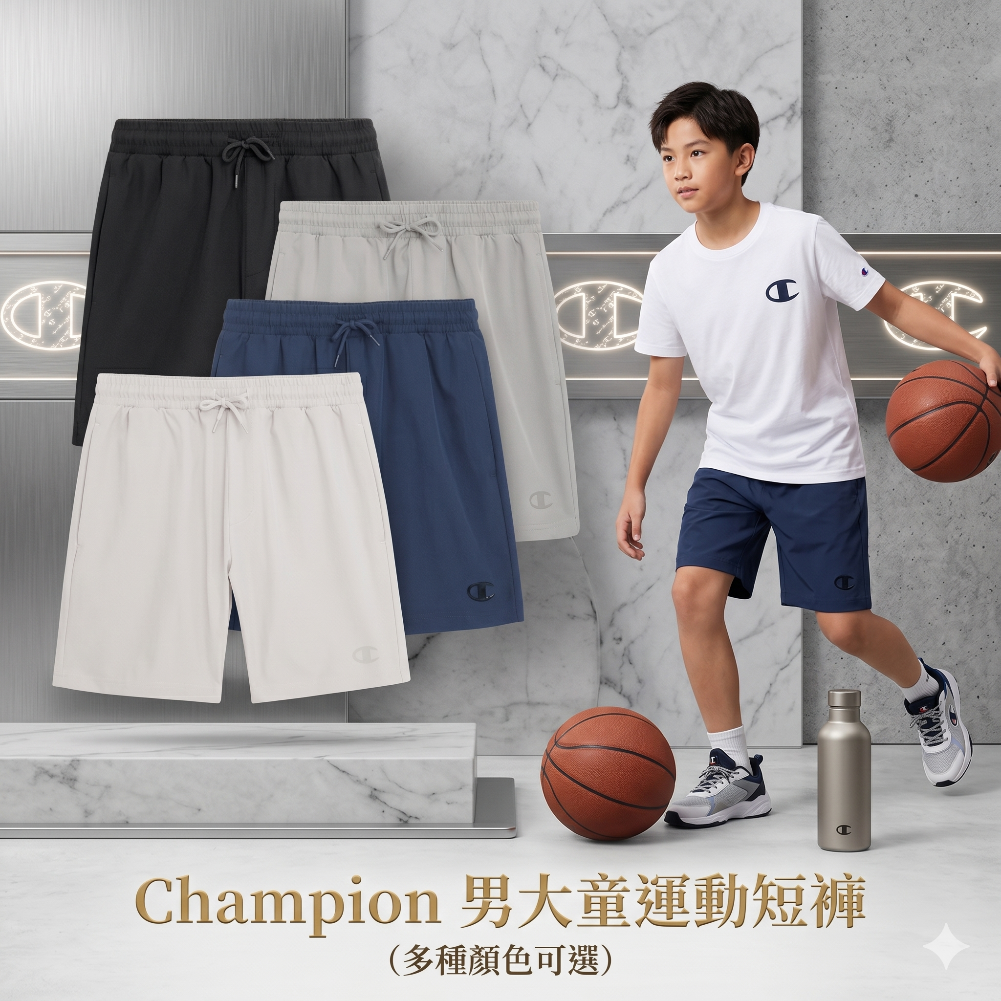 【預購】H042924 Champion  男大童運動短褲（兩條裝）