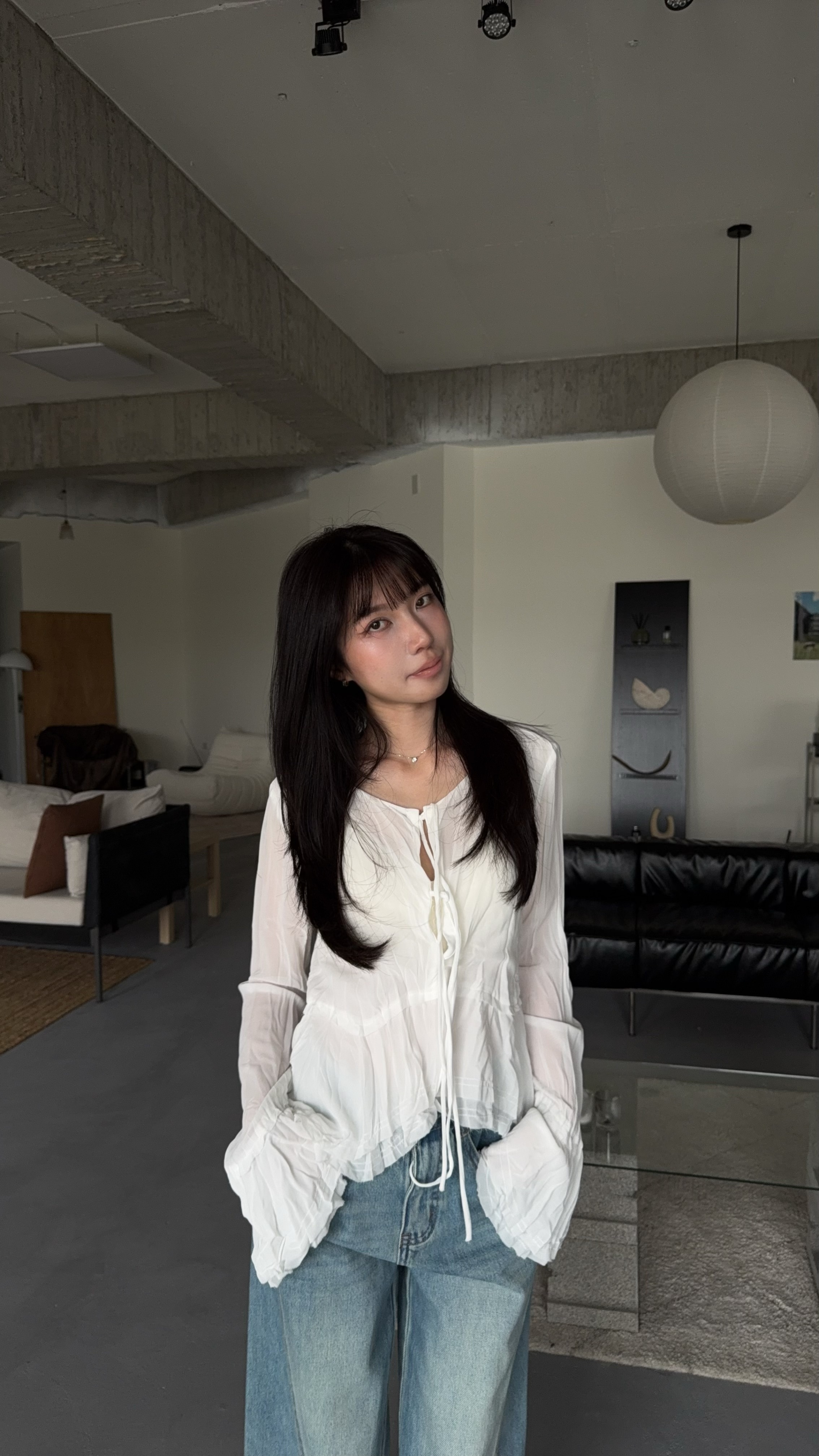 仙女光環-壓折雪紡裙擺收腰上衣