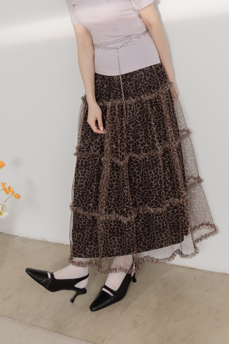 荷葉滾邊豹紋蛋糕裙