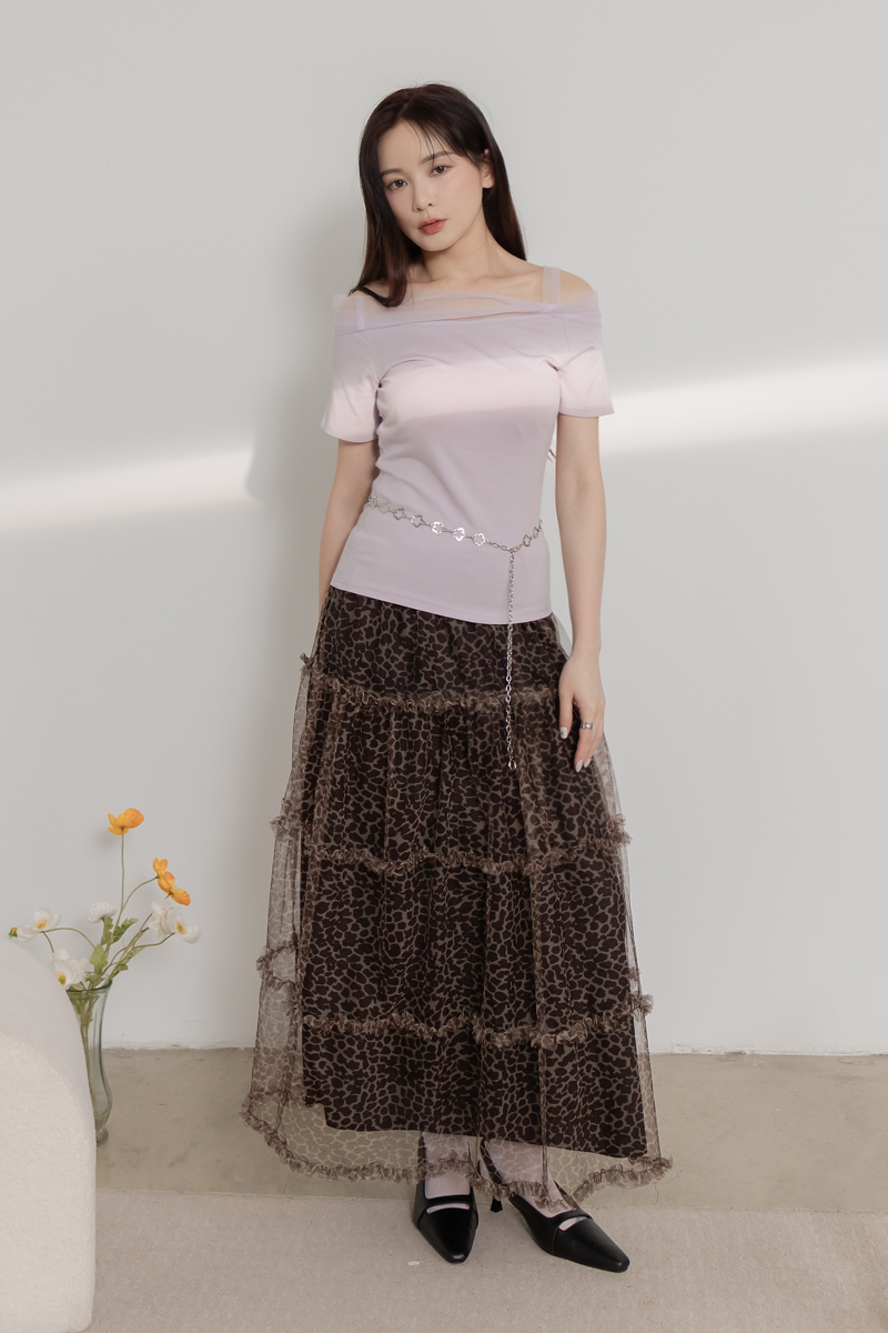 荷葉滾邊豹紋蛋糕裙