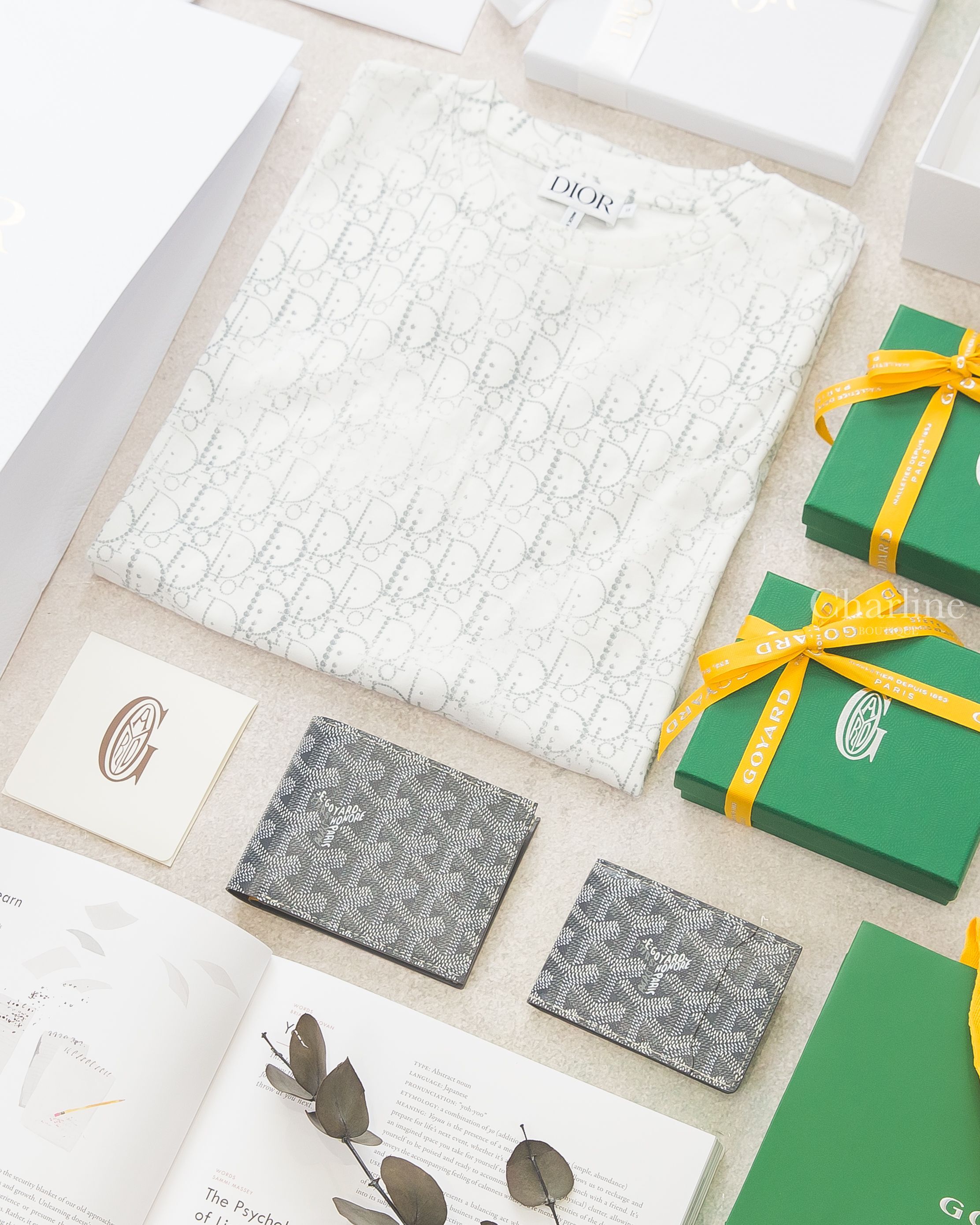 Goyard Insert Victoire Card Wallet 灰色帆布小牛皮拼黃色夾層內裡卡夾,Goyard Victoire Wallet 灰色帆布小牛皮拼黃色夾層內裡短夾-Charline Boutique 精品代購