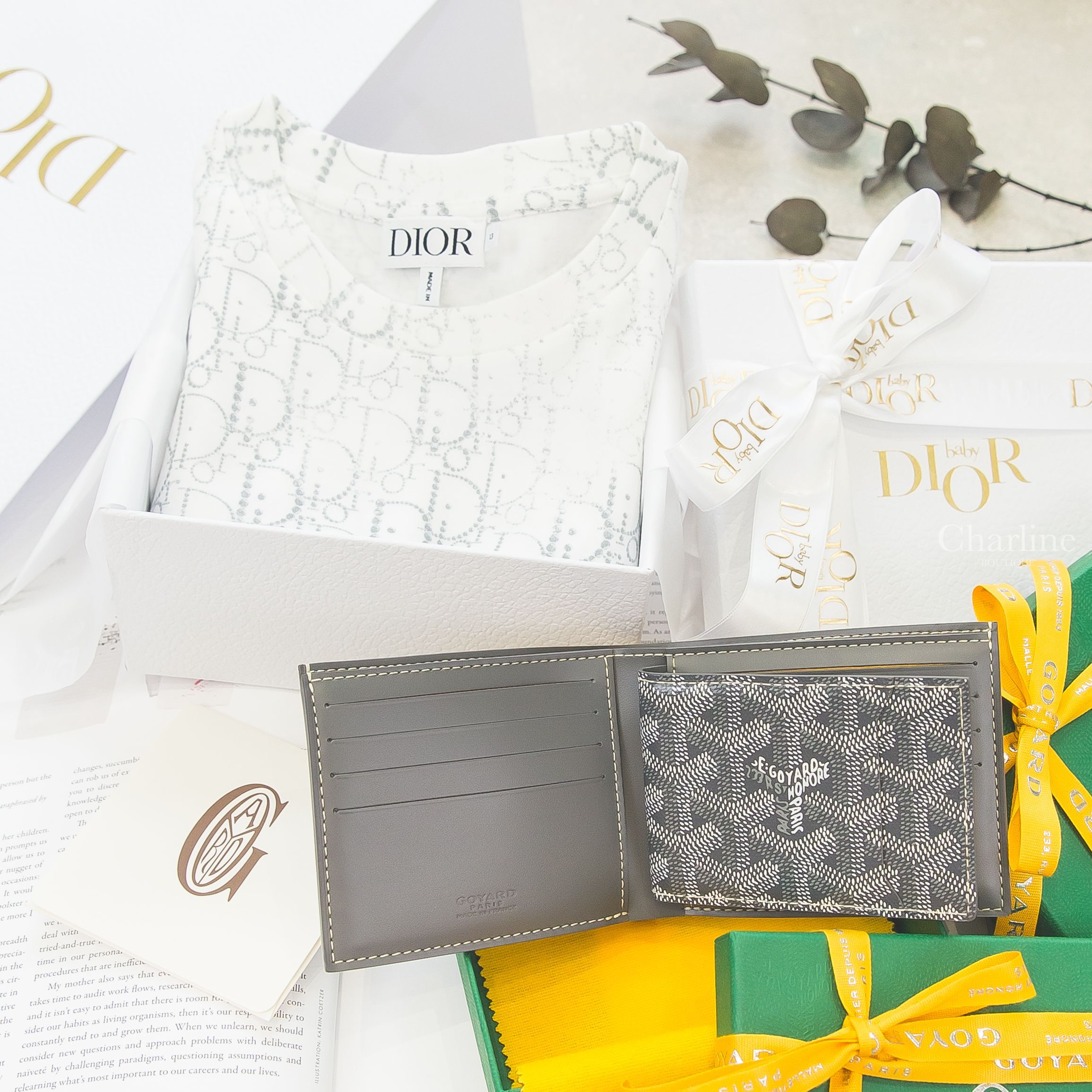 Goyard Insert Victoire Card Wallet 灰色帆布小牛皮拼黃色夾層內裡卡夾,Goyard Victoire Wallet 灰色帆布小牛皮拼黃色夾層內裡短夾-Charline Boutique 精品代購