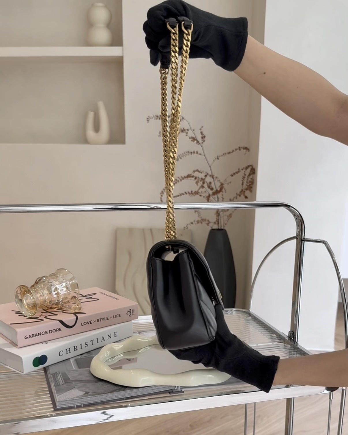 YSL｜LOULOU 小羊皮小號鏈條包 黑色