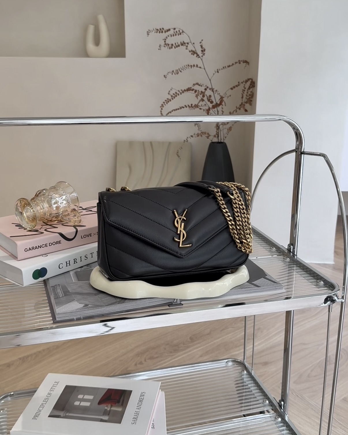 YSL｜LOULOU 小羊皮小號鏈條包 黑色