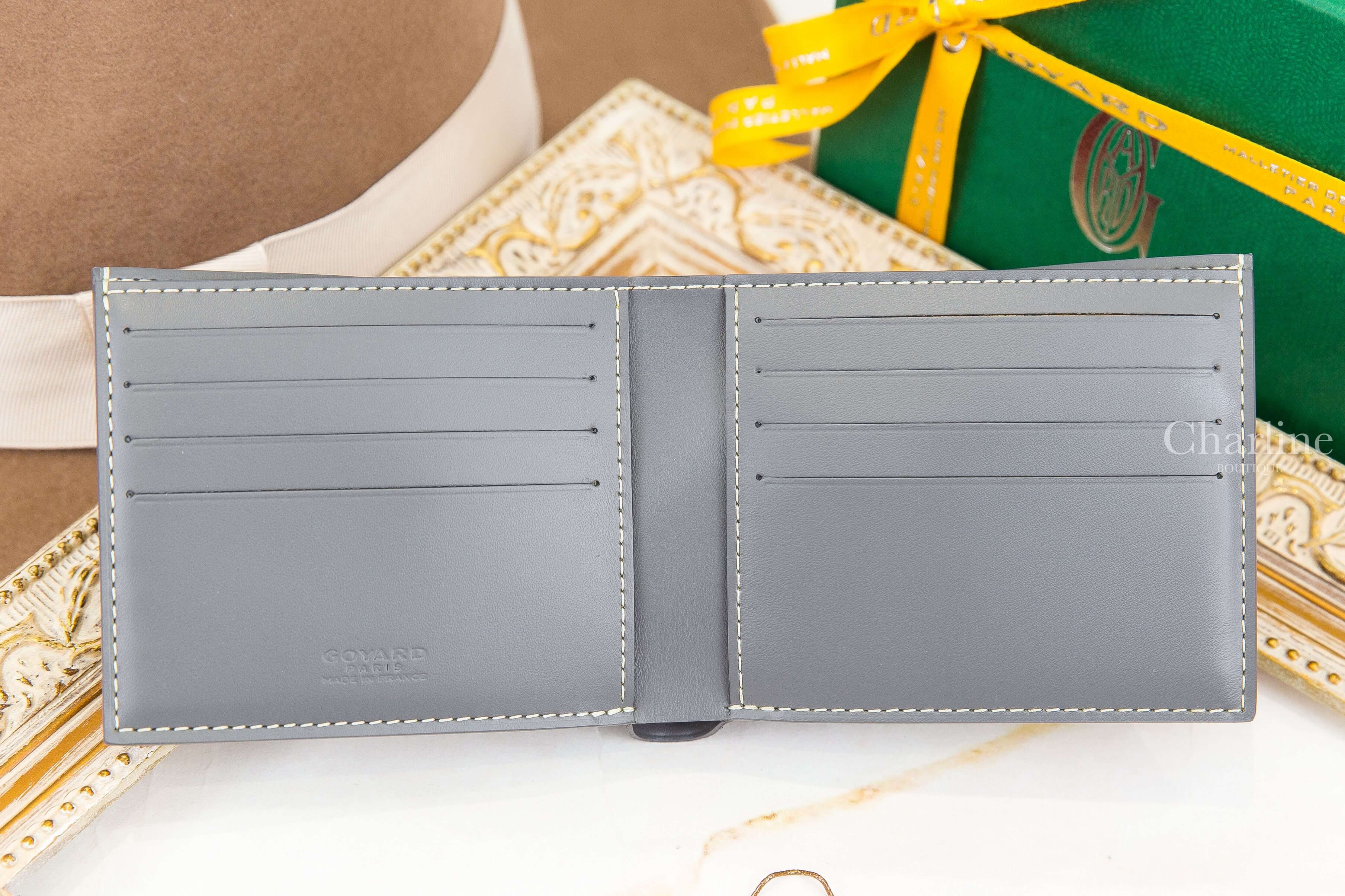 Goyard Victoire Wallet 灰色帆布小牛皮拼黃色夾層內裡短夾-Charline Boutique 精品代購