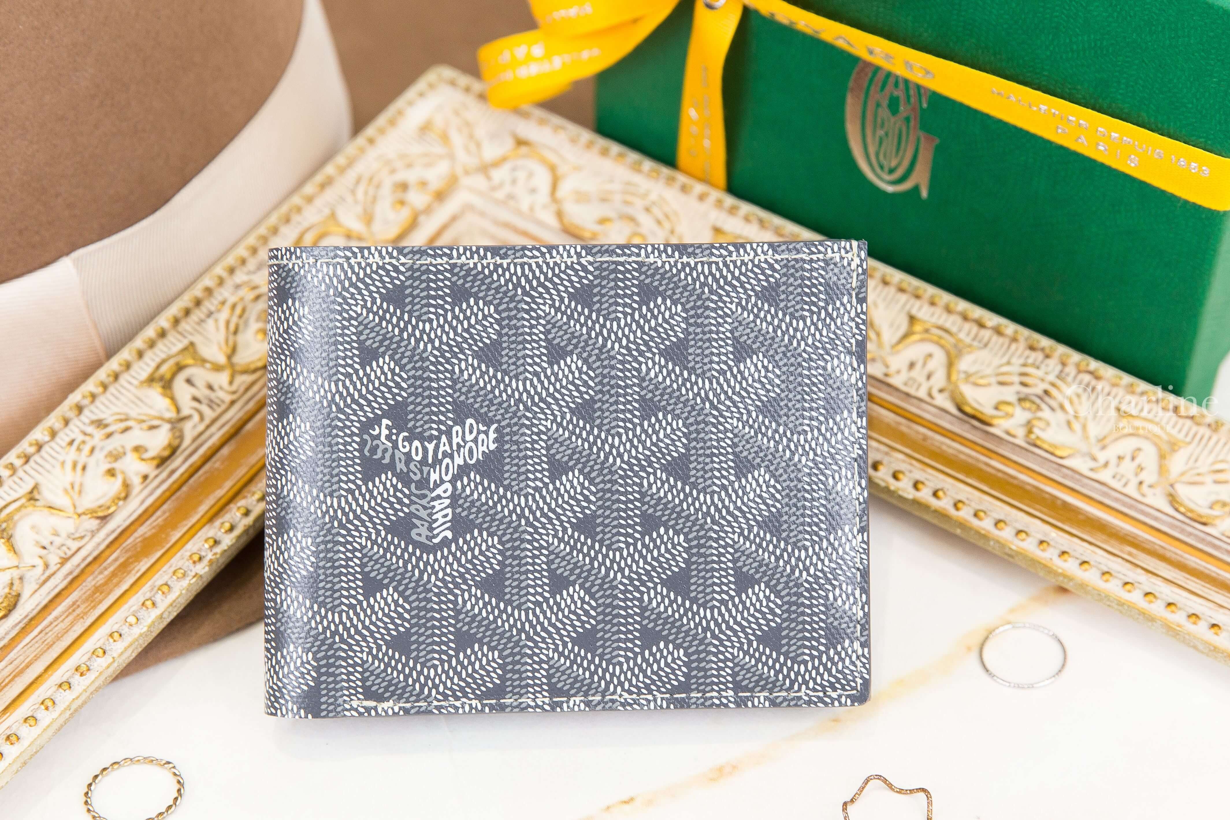 Goyard Victoire Wallet 灰色帆布小牛皮拼黃色夾層內裡短夾