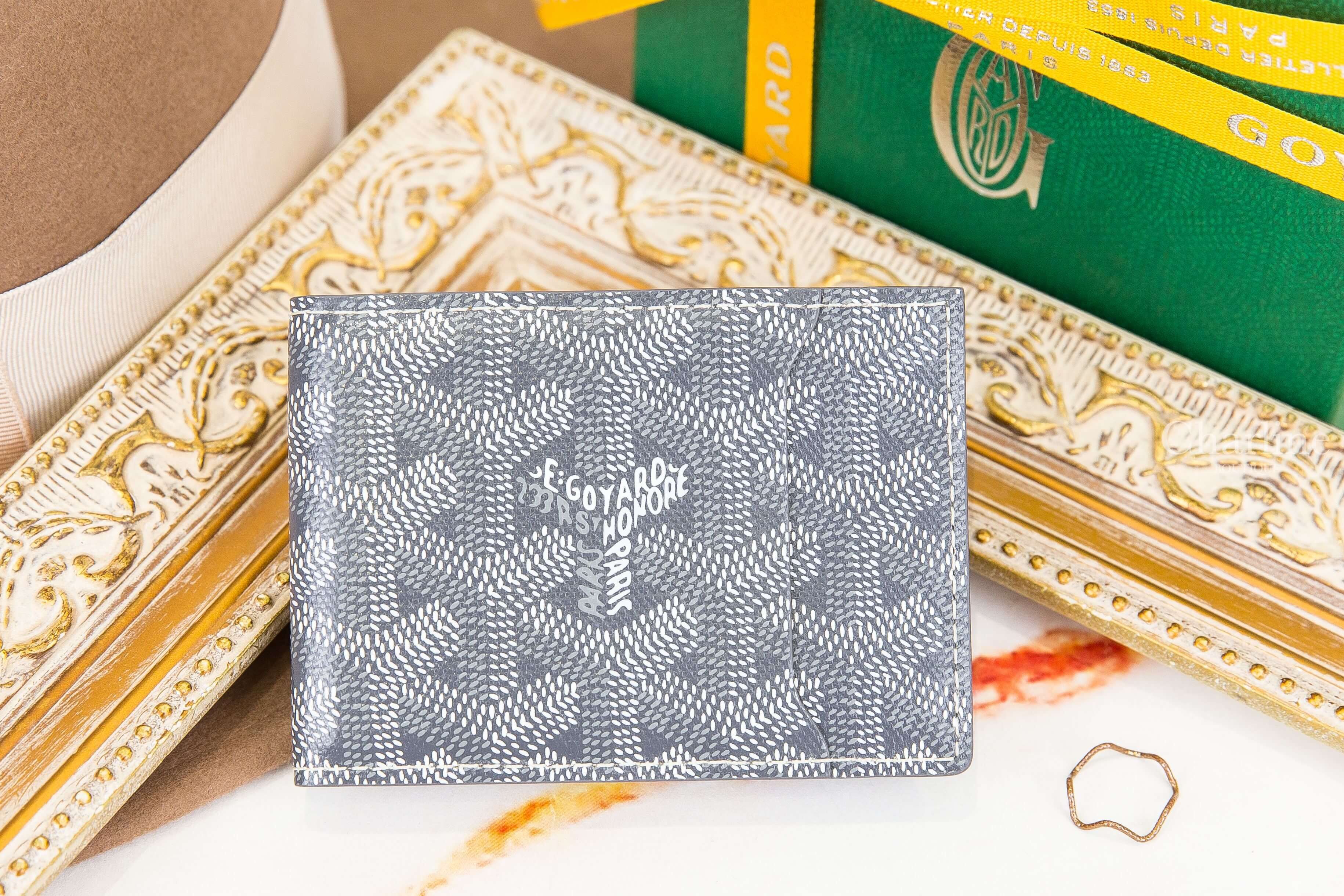 Goyard Insert Victoire Card Wallet 灰色帆布小牛皮拼黃色夾層內裡卡夾