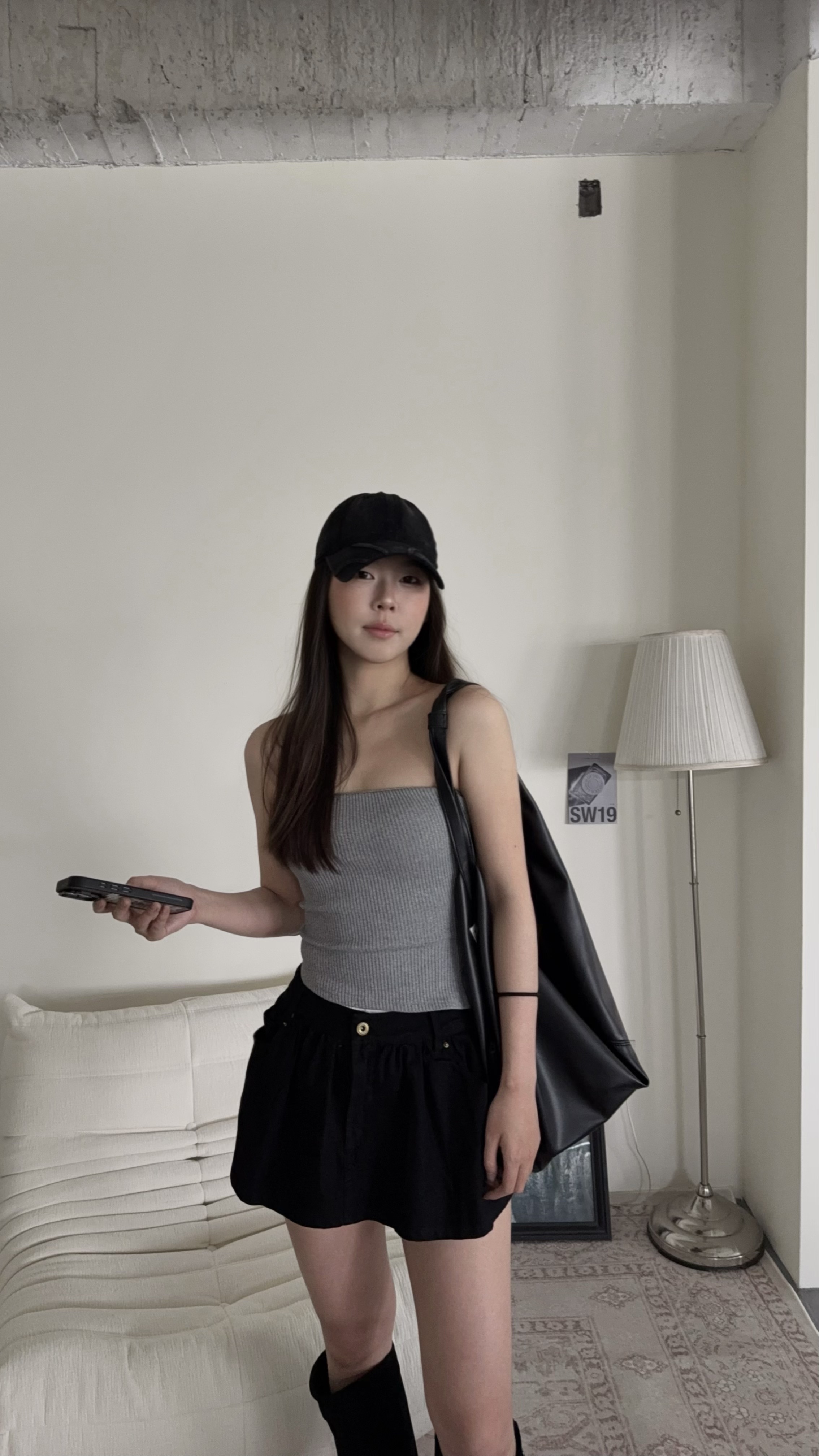 坑條斜擺開衩平口上衣