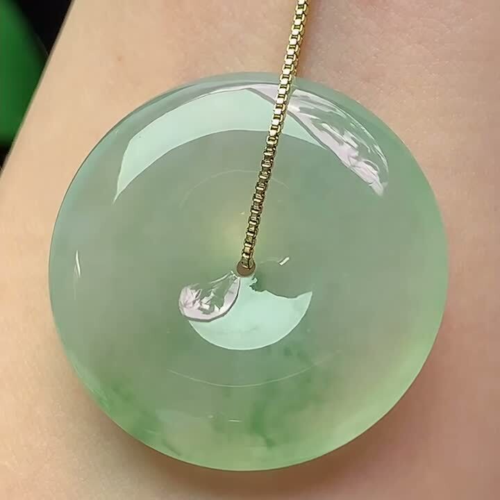翡翠冰種晴綠熒光平安扣 (31.1mm直徑),天然翡翠A玉, 緬甸玉, Jade, Jadeite