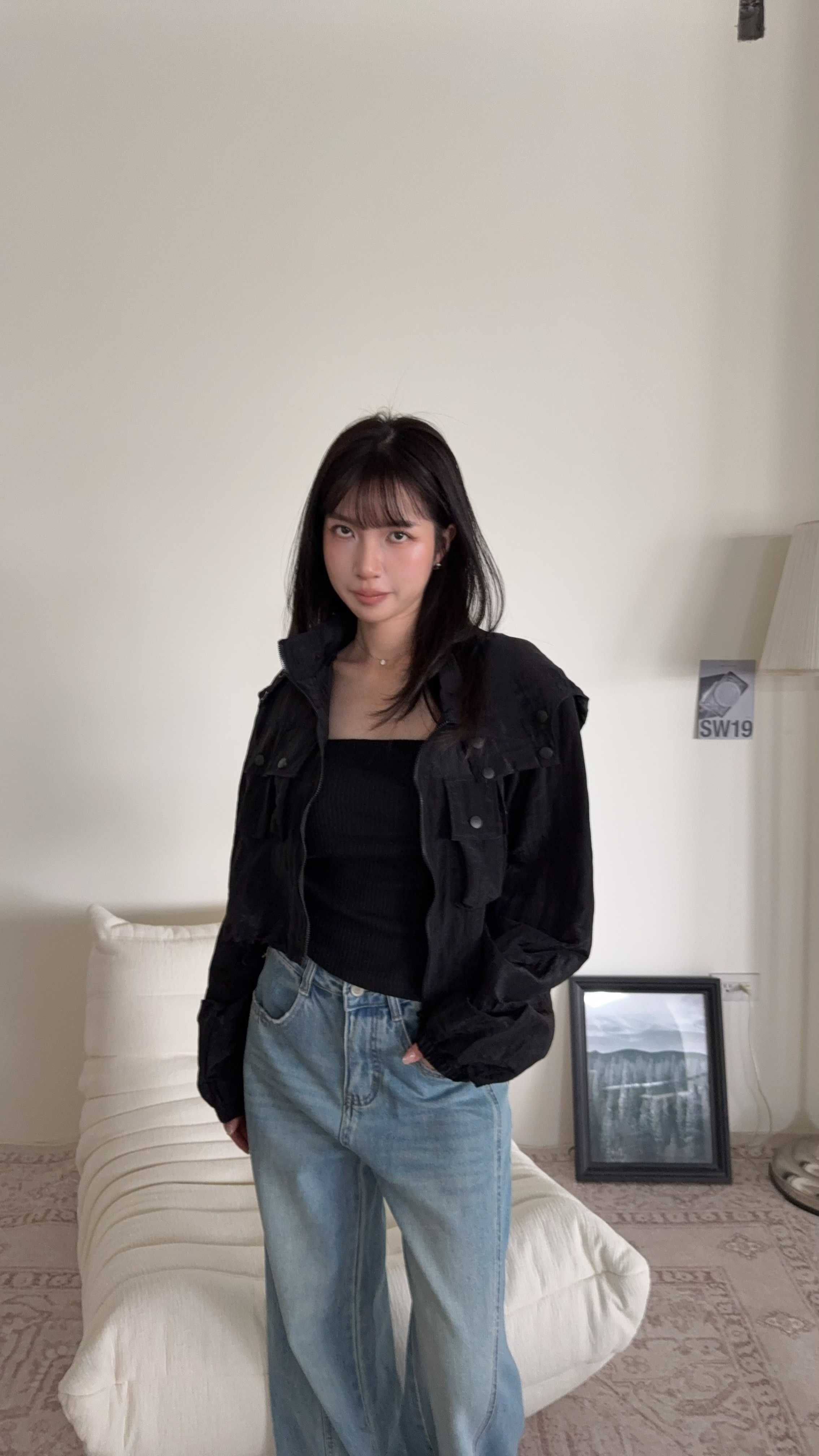 工裝抓皺感-連帽雙拉鏈透膚外套