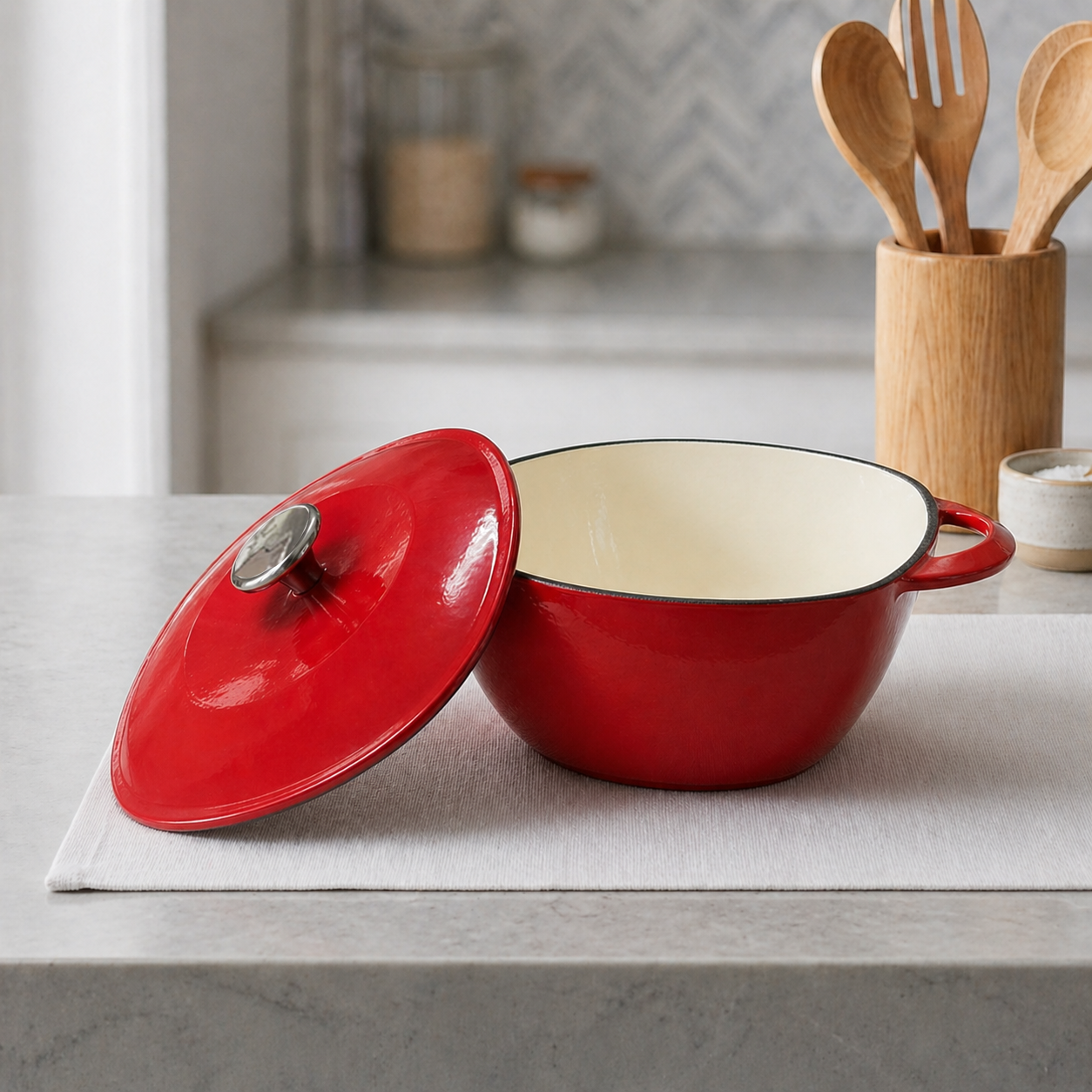 【BUON】鑄鐵鍋-優雅紅(方圓型) 鑄鐵鍋 琺瑯 琺瑯鍋 優雅 廚具 餐具 鍋子 鍋具