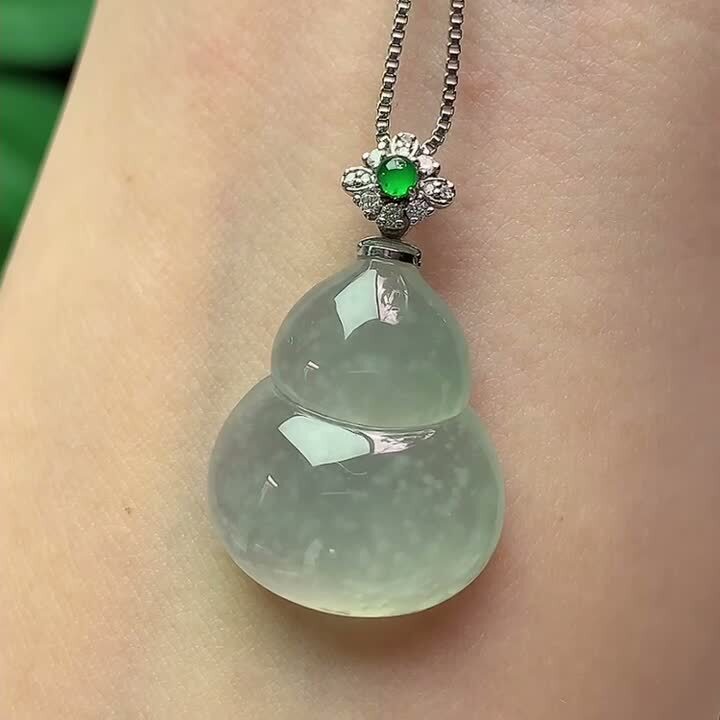 翡翠冰種熒光葫蘆,天然翡翠A玉, 緬甸玉, Jade, Jadeite