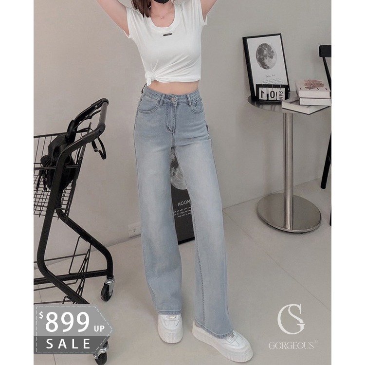 G9828 「Line Jeans'直腿作弊牛仔褲」