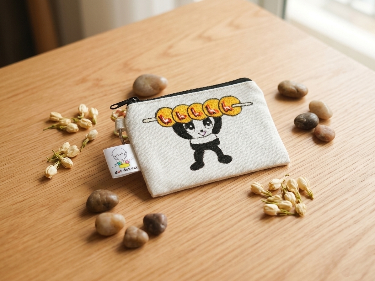 訂製貨品 - [新品登場]🐼 「熊貓滾滾：滋味香港」手繪帆布散紙包 ── 帶住熊貓去嘆茶 🍂