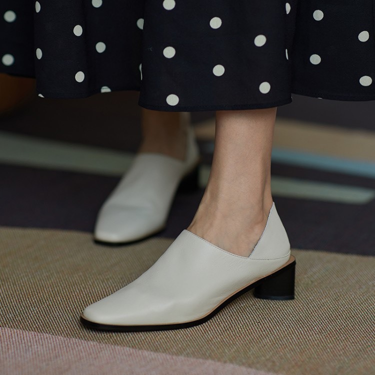 No.9271 簡約牛皮粗根兩穿鞋子