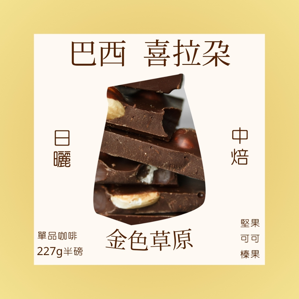 中焙|巴西 金色草原 咖啡豆 (半磅) | 喜拉朵 日曬處理法 | 堅果可可榛果風味｜暖窩咖啡