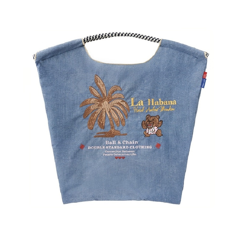 Ball＆Chain 刺繡環保購物袋 M號 - 丹寧藍 (040000826177)