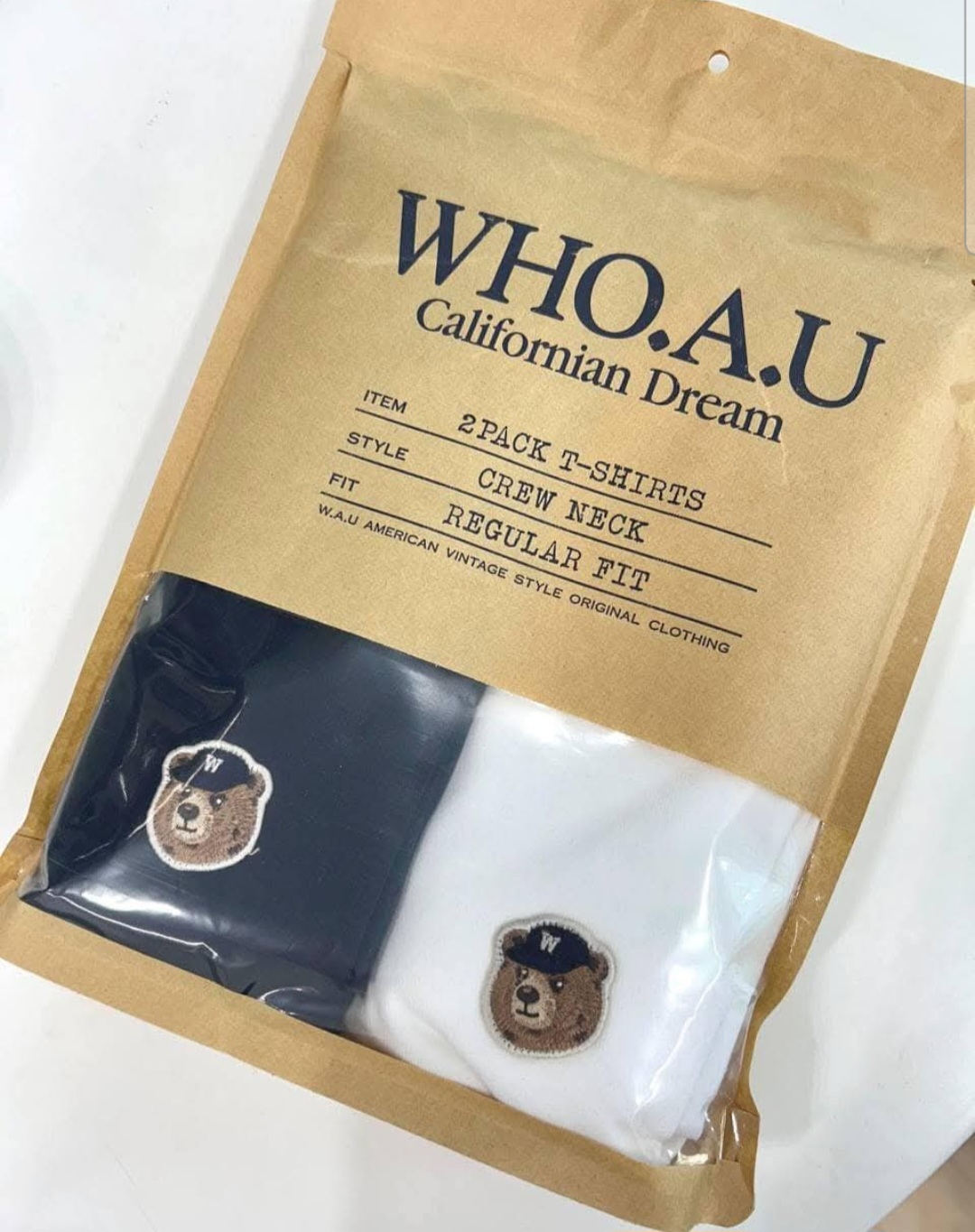WHO.A.U 小熊刺繡圓領T-Shirts 兩件一套，清貨貨品，不設退換（K11 CO682）