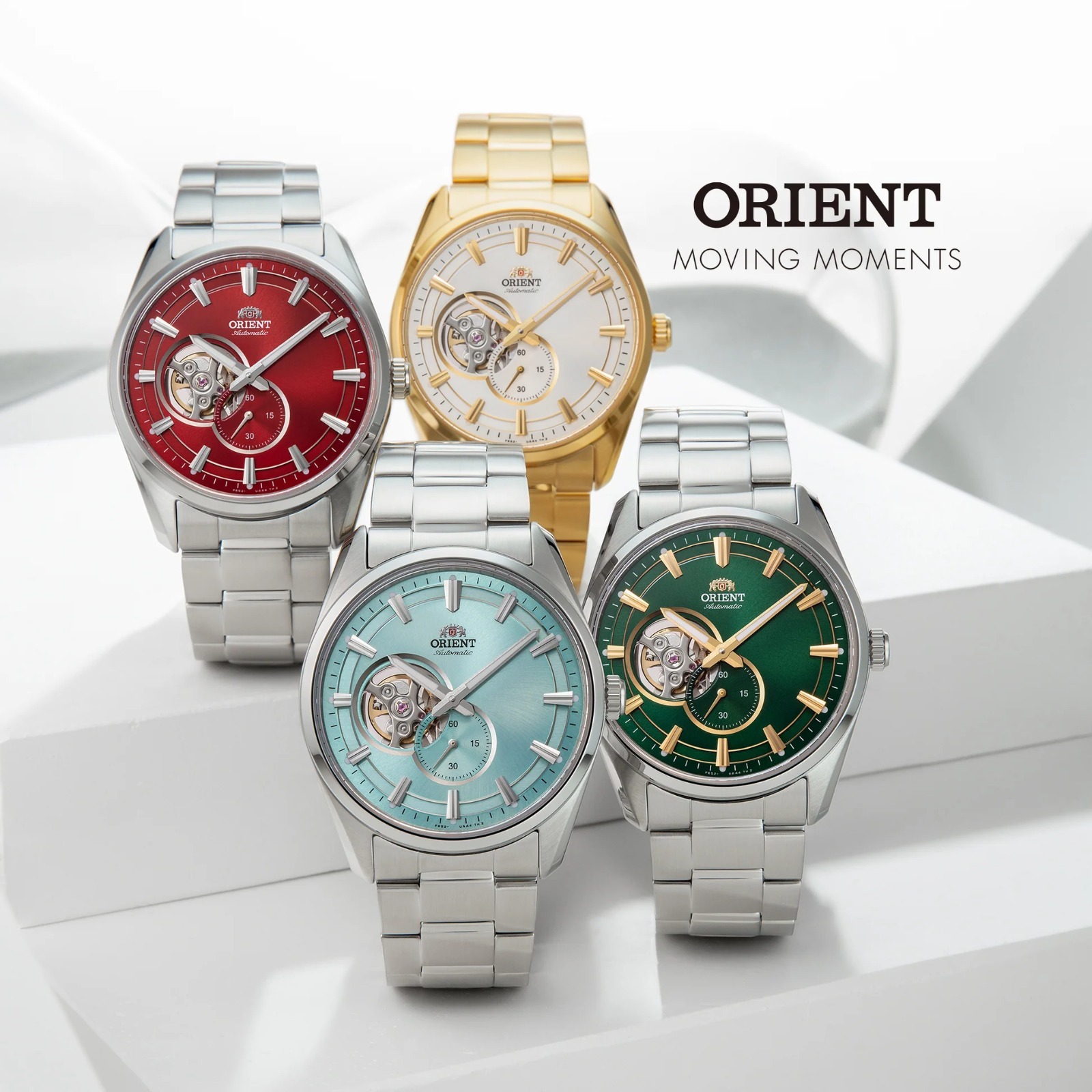 Orient 東方 Semi Skeleton automatic machinery Watch, White RN-AR0007S / RA-AR0007S10B/30B ,Green RN-AR0008E / RA-AR0008E10B/30B , Blue RN-AR0009L / RA-AR0009L10B/30B ,Red RN-AR0010R / RA-AR0010R 10B/30B 半鏤空自動機械表