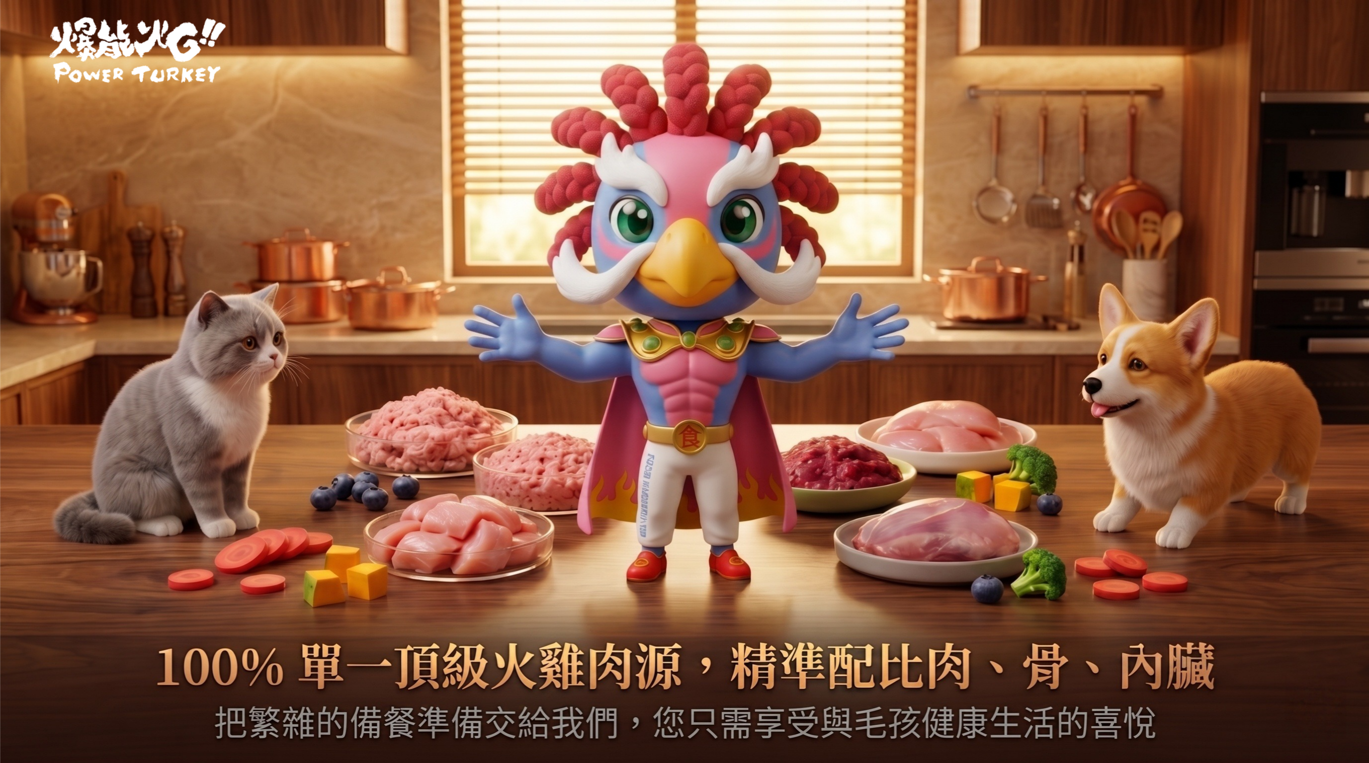 100% 單一頂級火雞肉源，每月新鮮直送，精準配比肉、骨、內臟，您只需享受與毛孩健康生活的喜悅_爆能火G訂閱制_趕食髦