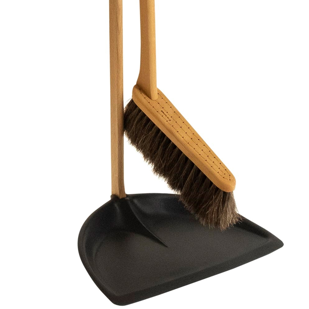 瑞典iris hantverk 馬毛長柄立式畚箕刷組(石墨黑)