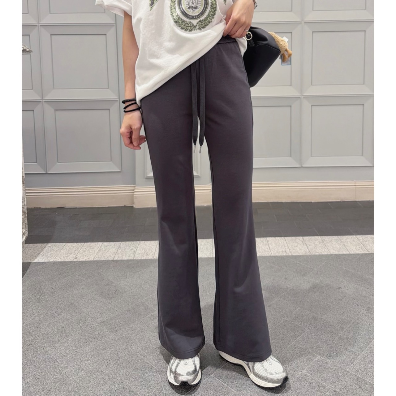 ［預購］🔥04.29春夏新品］💥加大尺碼不加價］品牌款🇰🇷正韓高腰鬆緊腰抽繩涼感提臀神褲（墨灰/S-2XL）