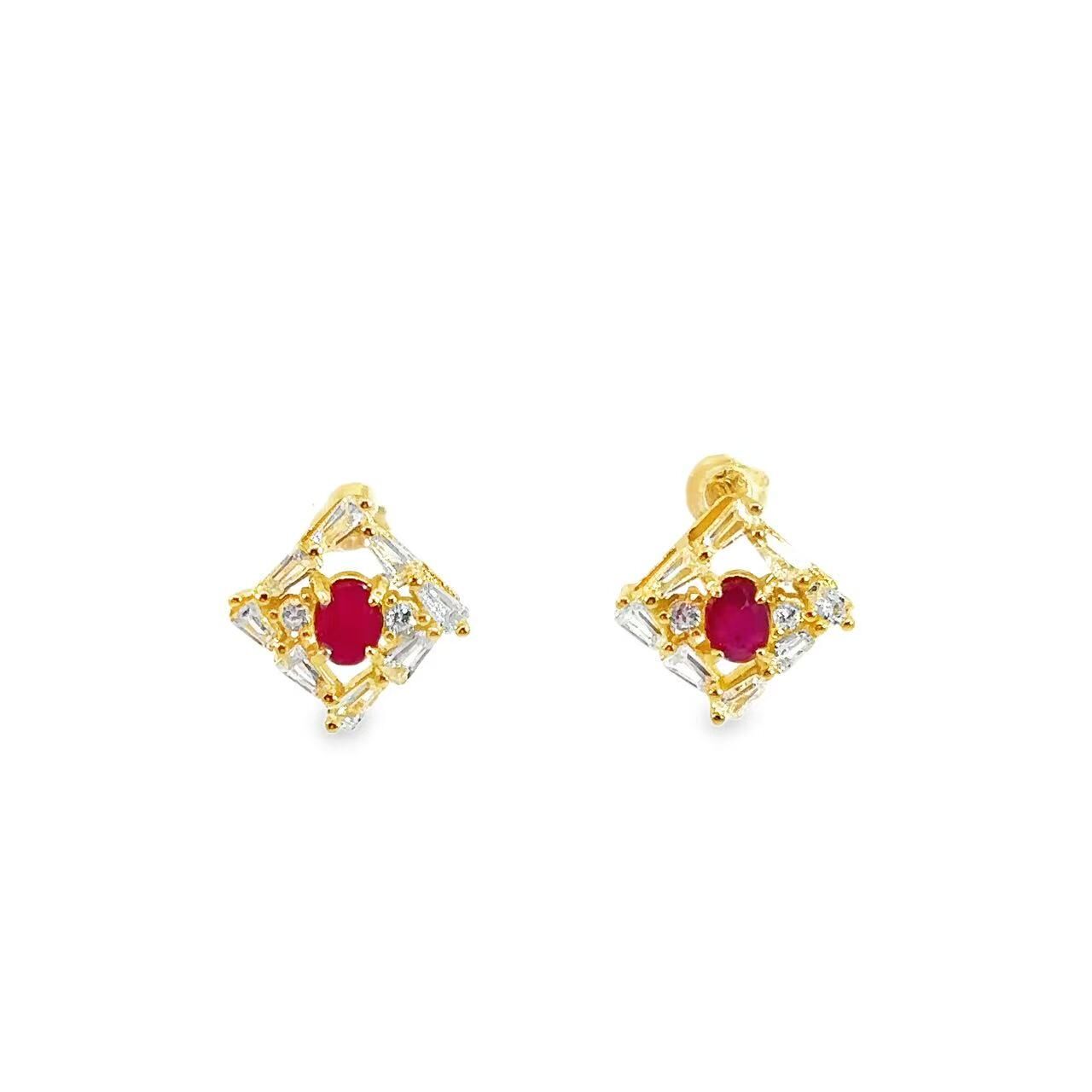 จิวเวลรี่มินิมอล｜ทับทิม｜เงิน S925｜ต่างหูสตั๊ด｜R120