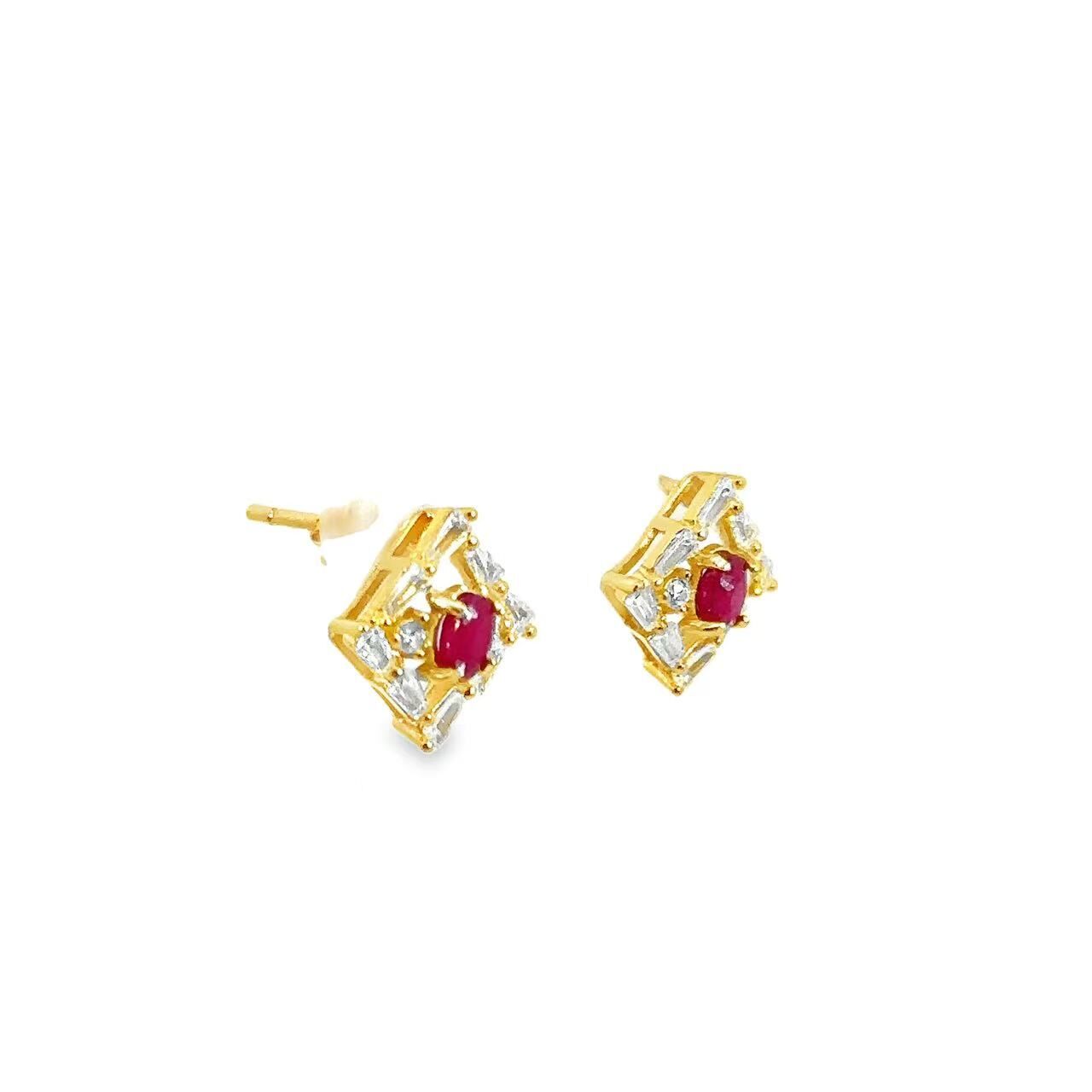 จิวเวลรี่มินิมอล｜ทับทิม｜เงิน S925｜ต่างหูสตั๊ด｜R120