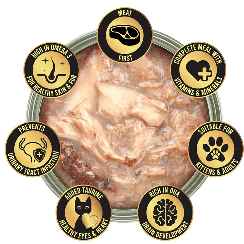 高竇貓極品吞拿魚拼三文魚山羊奶湯汁主食貓罐頭 70克 x (一箱24罐)