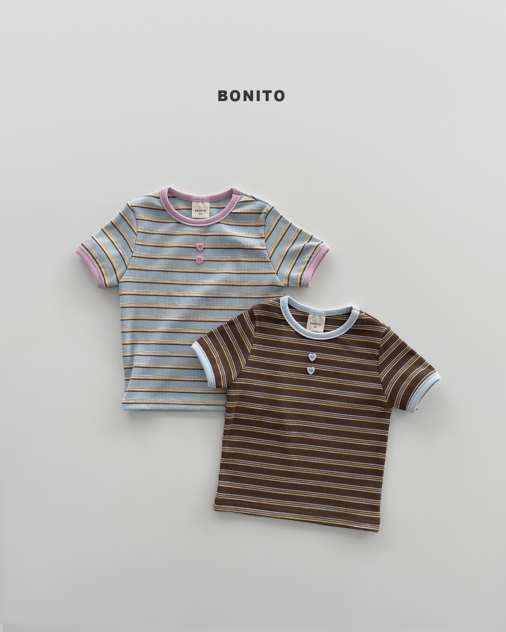 Bonito 愛心釦條紋撞色上衣 / 2色