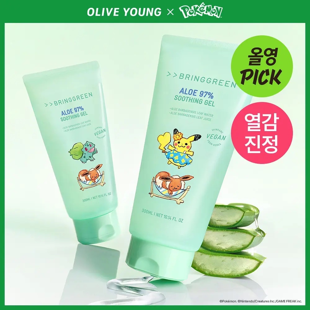《olive young連線》Bring Green x Pokemon Aloe 99% Soothing Gel 300ml 1+1