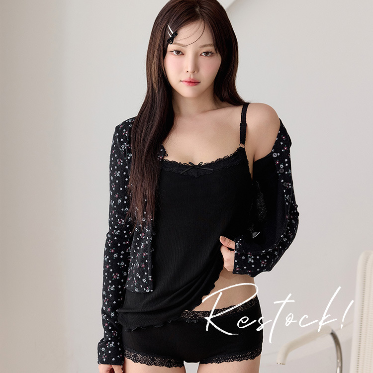SET【Tencel Version Night Bra】 Double-C Soft Fun Comfy Tencel Pajamas (Black)