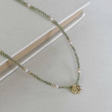 貝殼橄欖石珍珠cutting ball手工項鍊