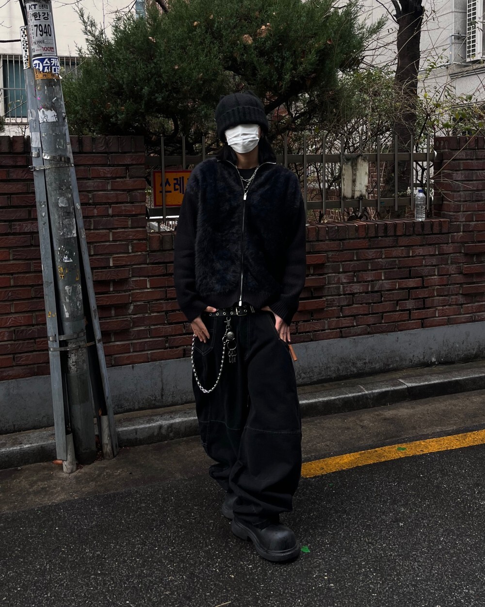 韓國 金屬 釦眼 燈籠 垂墜 牛仔褲 長褲