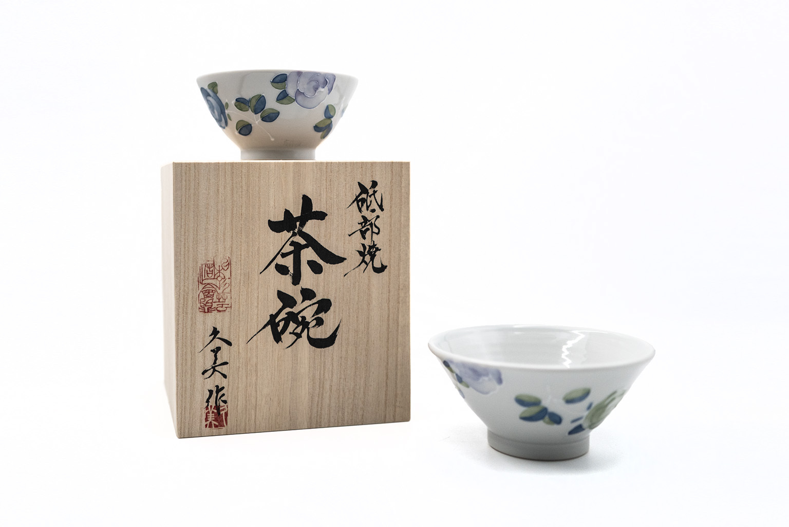 砥部燒｜夫妻碗兩件組 - 久美作 - 淺紫花紋碗