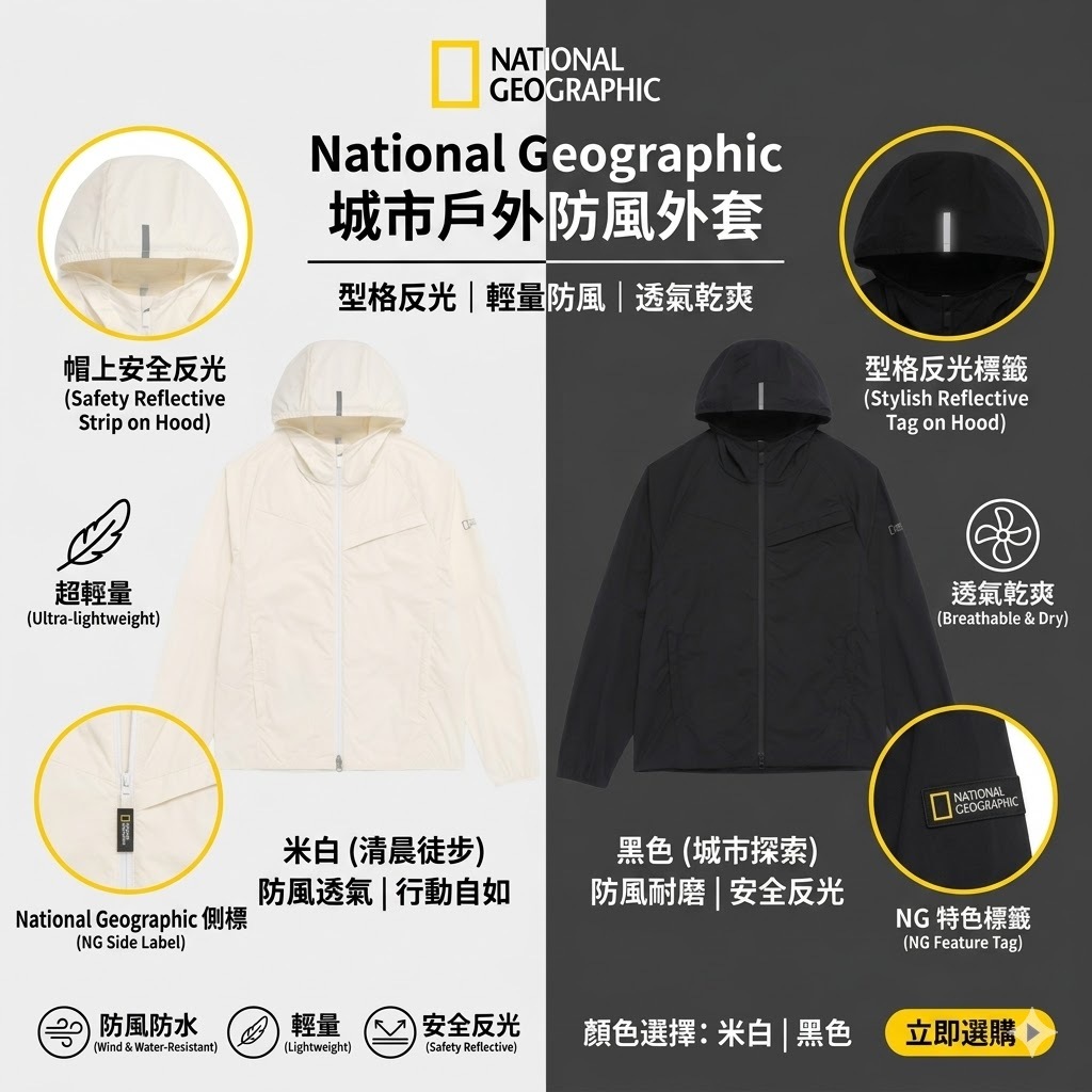 【預購】National Geographic WKR042907 BEID輕盈透氣連帽外套