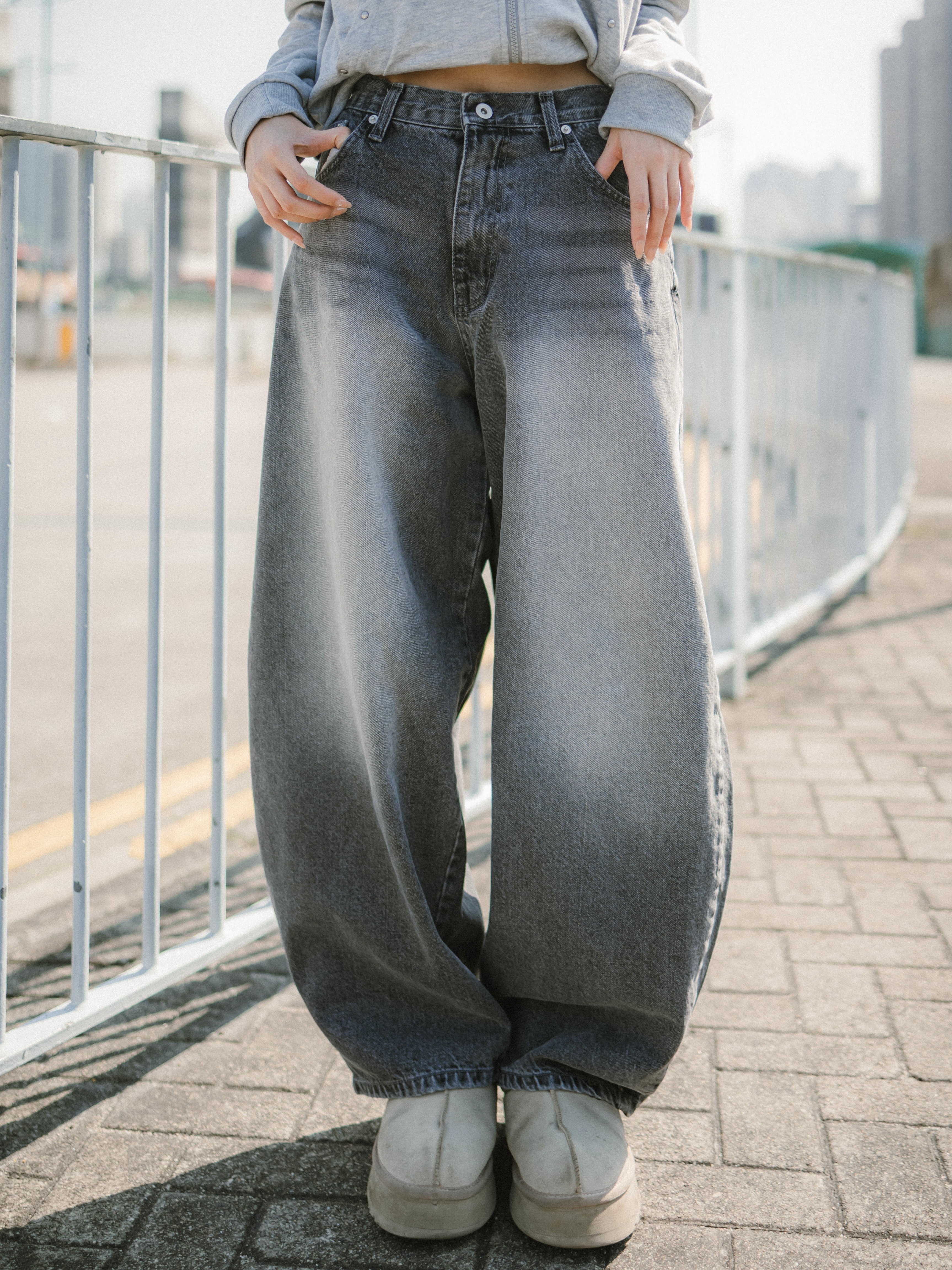 Unisex基礎重磅彎刀褲