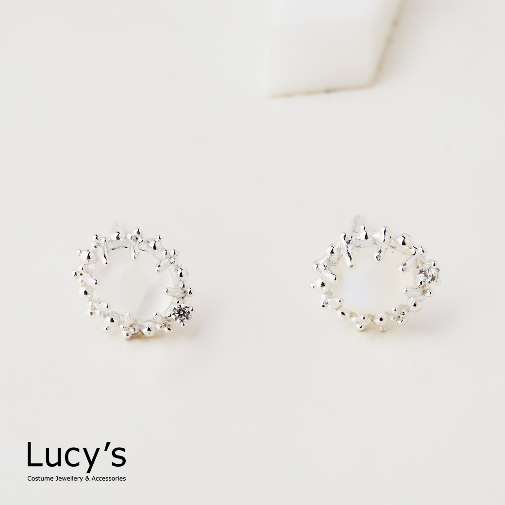 925純銀 花邊月光石 耳環 (127194)