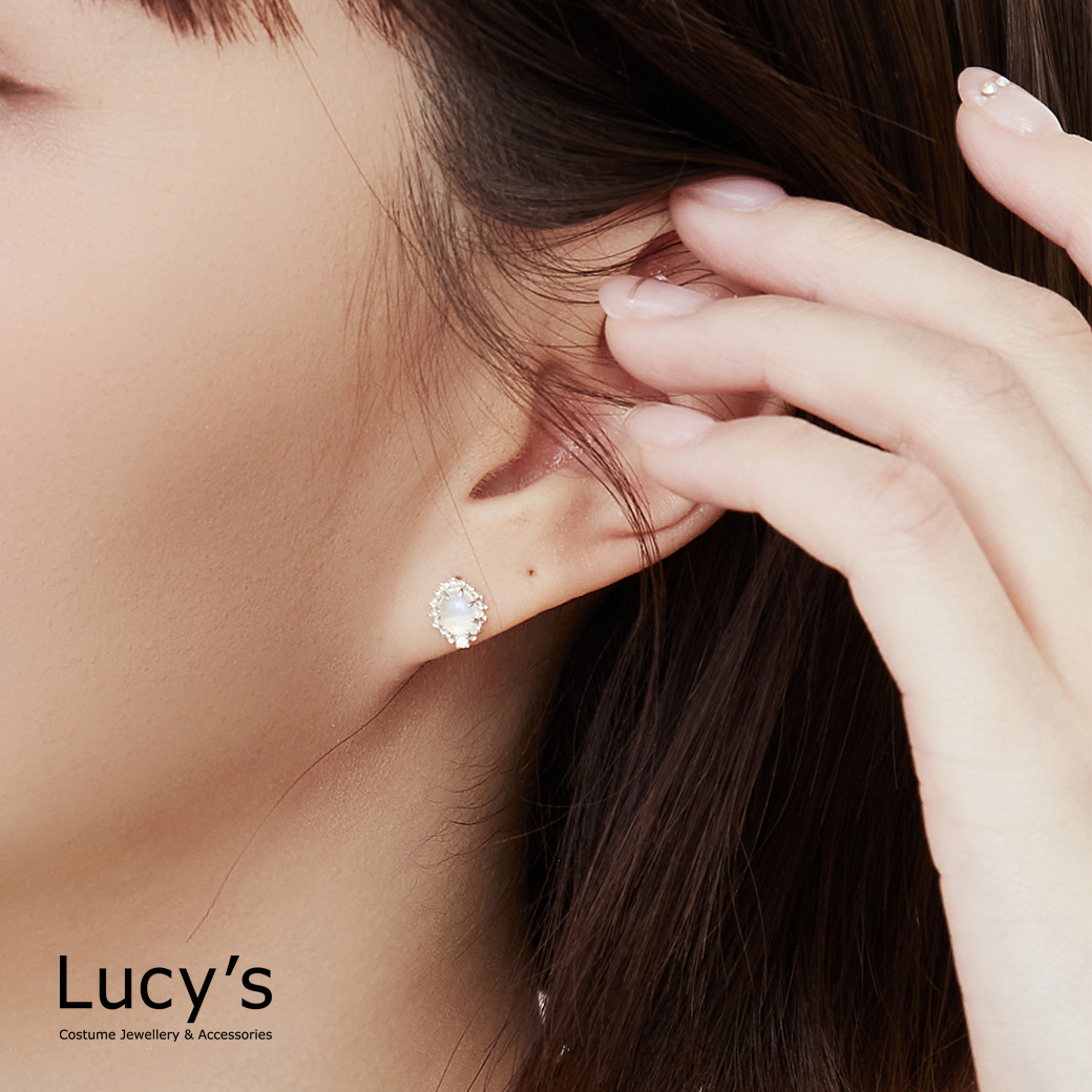 925純銀 花邊月光石 耳環 (127194)