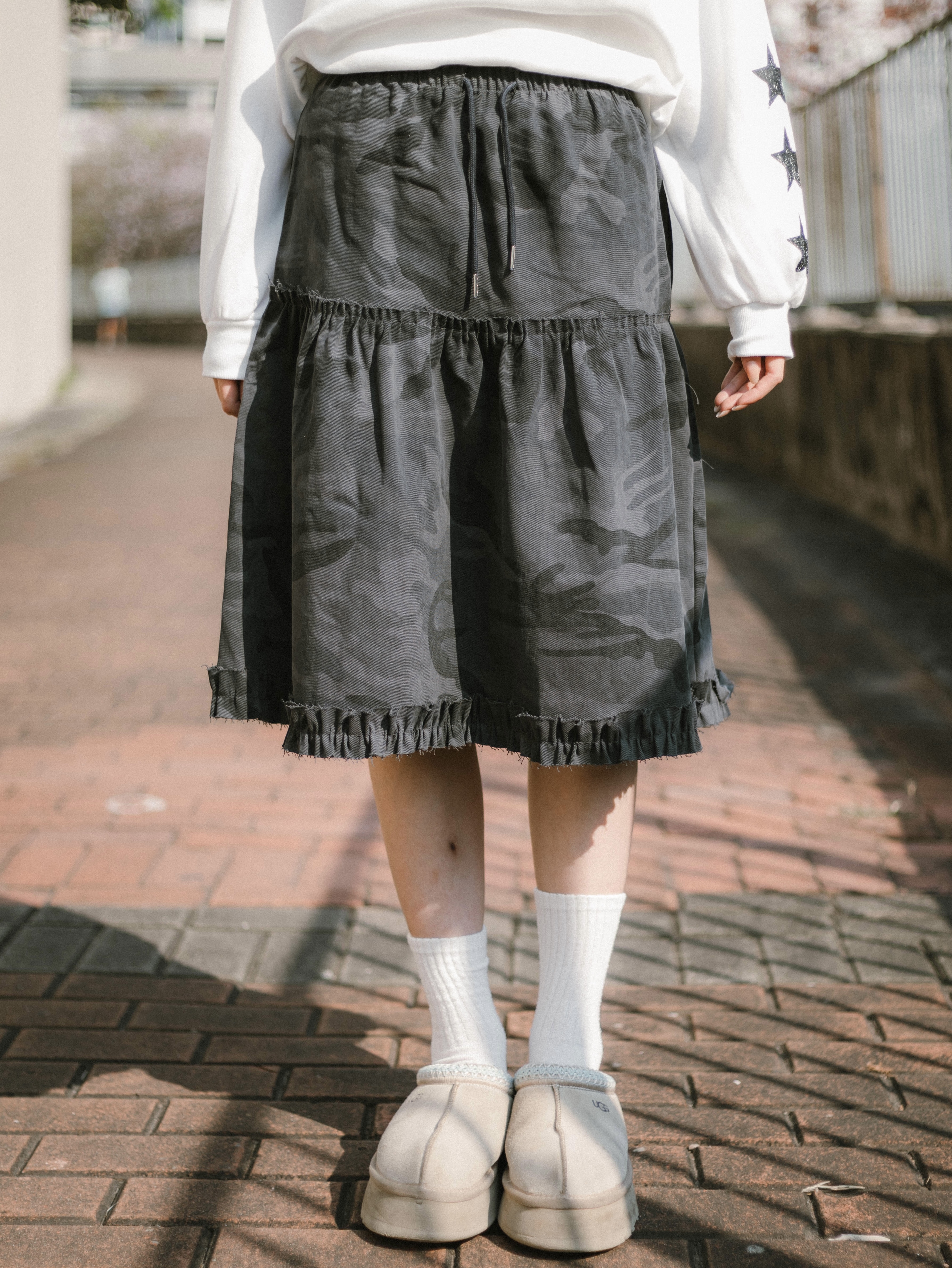 洗水迷彩五分半截裙