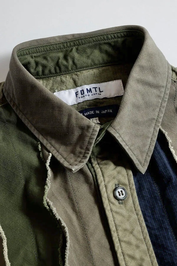FDMTL JAPAN OBI STRIPE SHIRT RINSE - OLIVE PRE ORDER ITEM (預訂中)