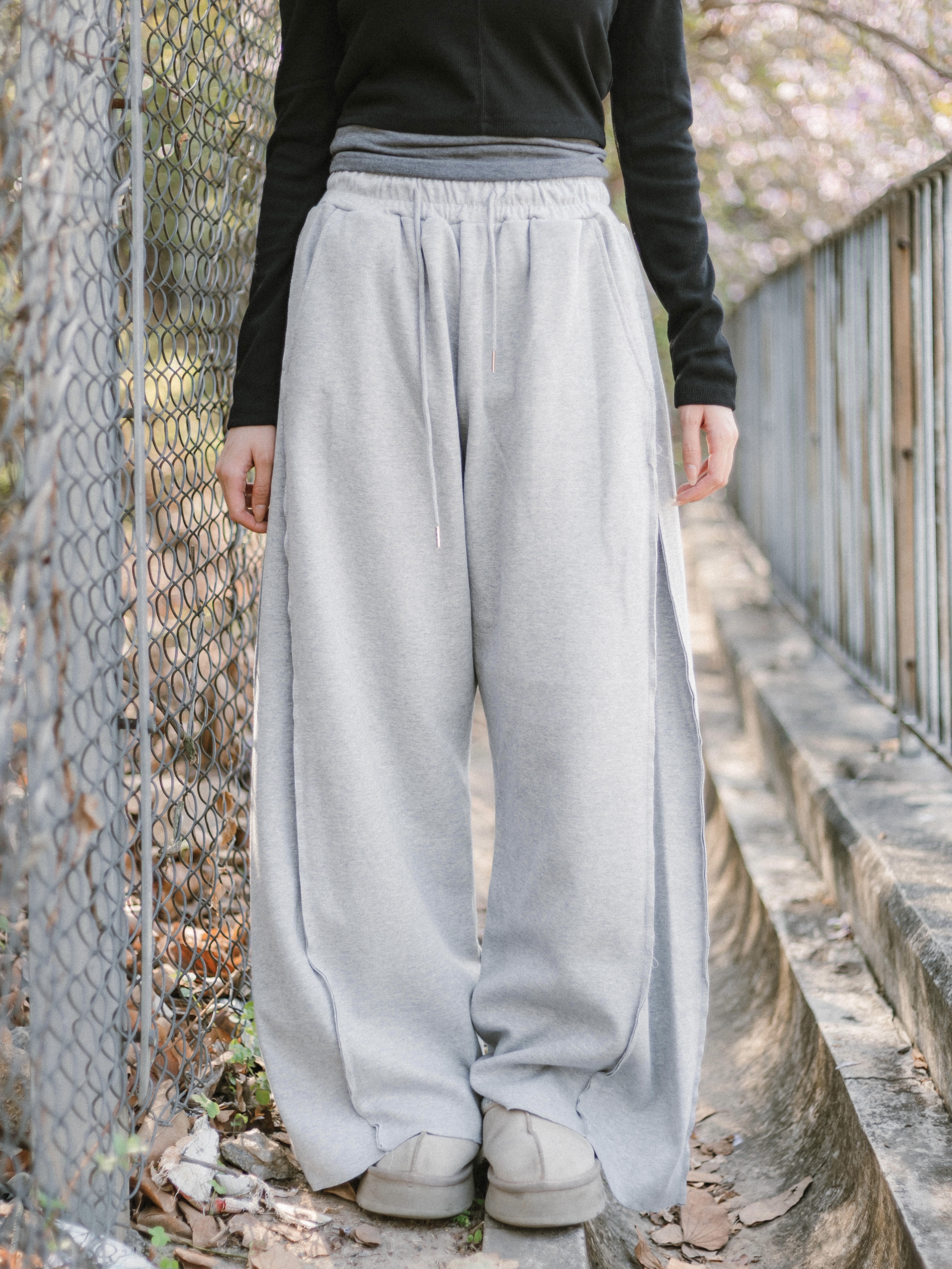 側開叉拼接棉褲