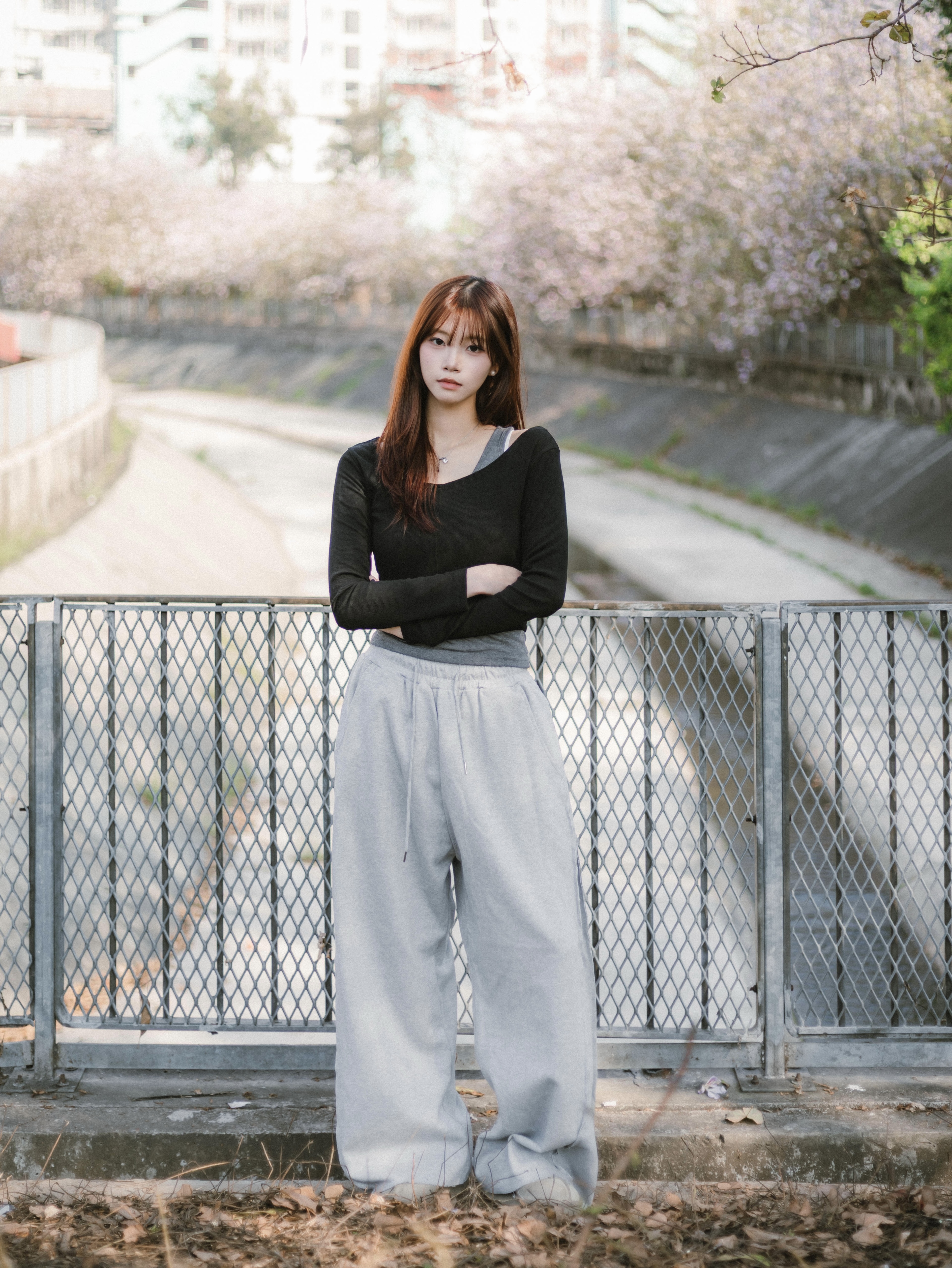 側開叉拼接棉褲