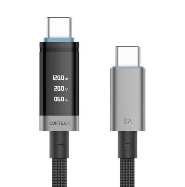CUKTECH 酷態科 240W TYPE-C OLED 數據顯示 6A 編織 數顯電能線 E-Marker智慧晶片 1.5m/2m (CTC615P/CTC620P)