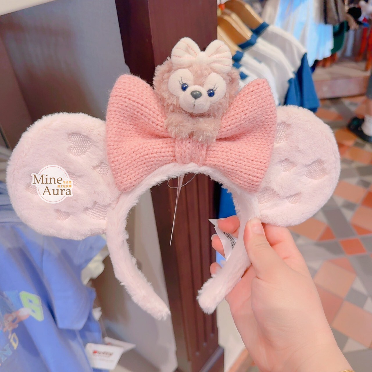 雪莉玫 ShellieMay 絨毛 針織蝴蝶結 立體耳朵 造型 髮圈 髮箍 -香港迪士尼樂園